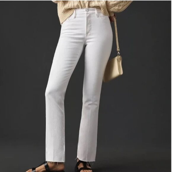 New Good American Good Straight High Waist Raw Hem Jeans in White037 size 10/30 - Picture 1 of 16